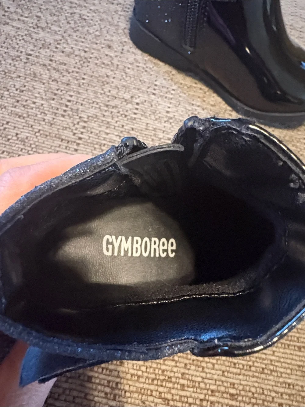 GYMBOREE Toddler Black Patent Ankle Boots with Sparkle Bow size 6